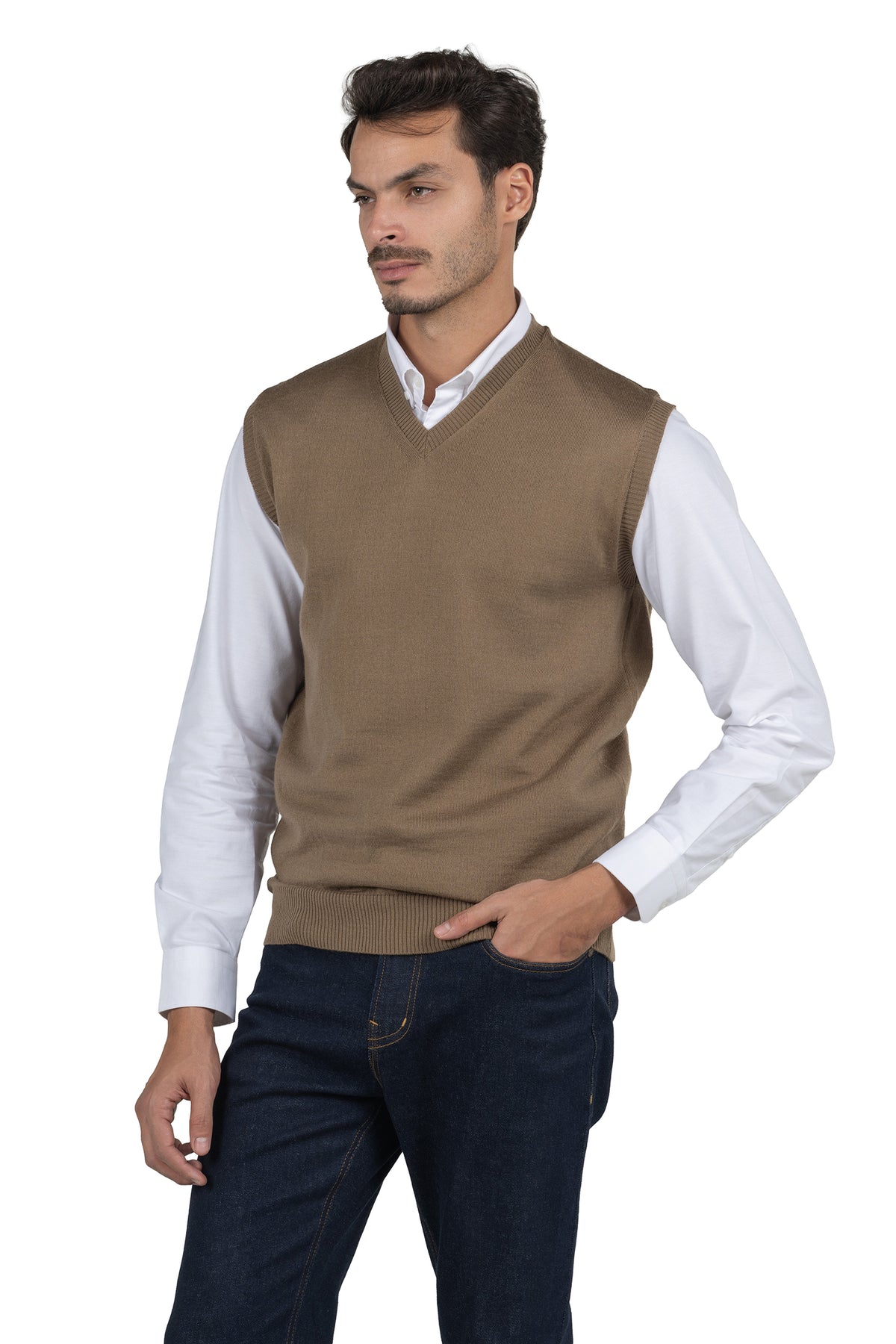Men's Solid Knit Gilet Vest – Light Brown