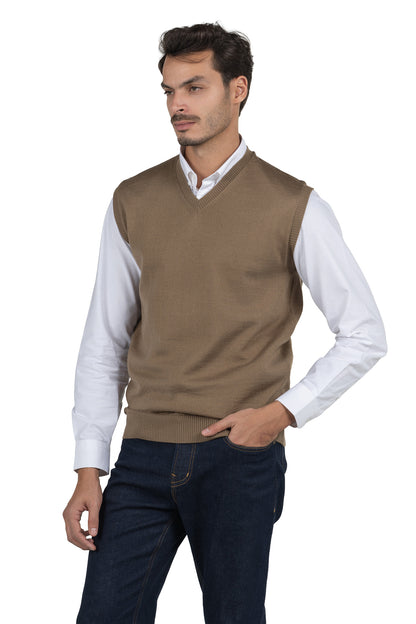 Men's Solid Knit Gilet Vest – Light Brown