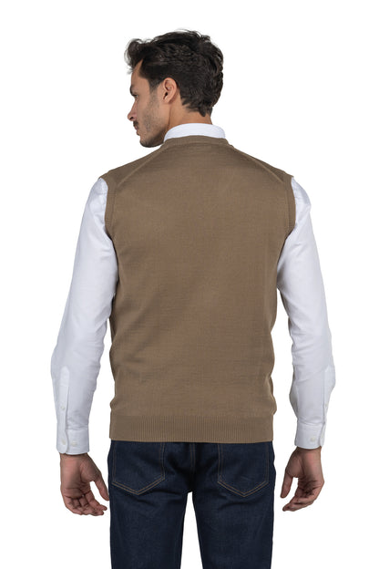 Men's Solid Knit Gilet Vest – Light Brown