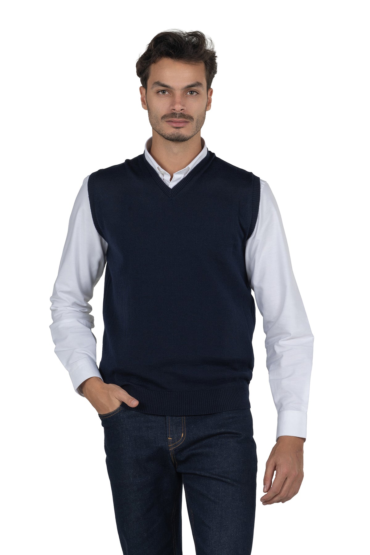 Men's Solid Knit Gilet Vest – Navy