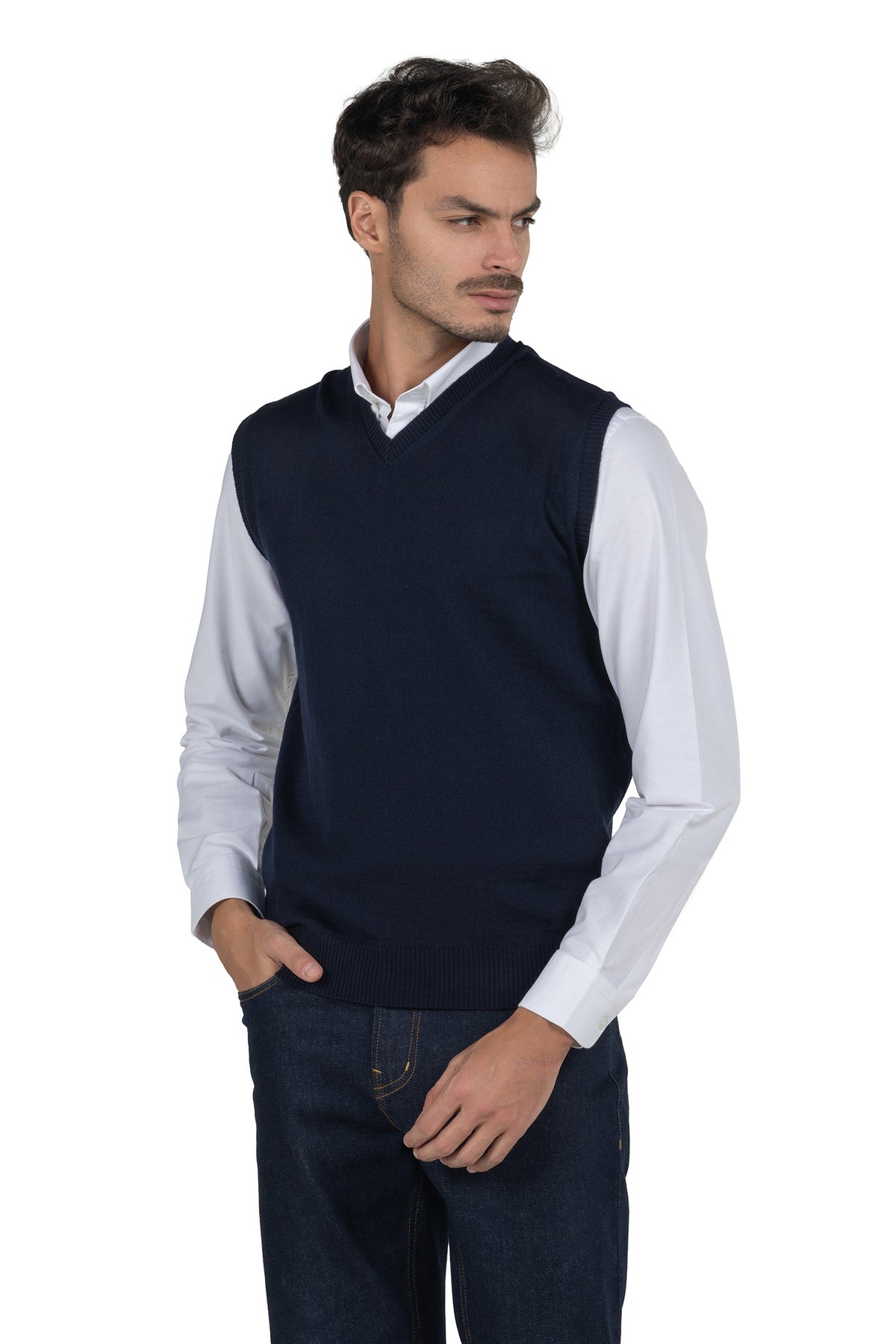 Men's Solid Knit Gilet Vest – Navy