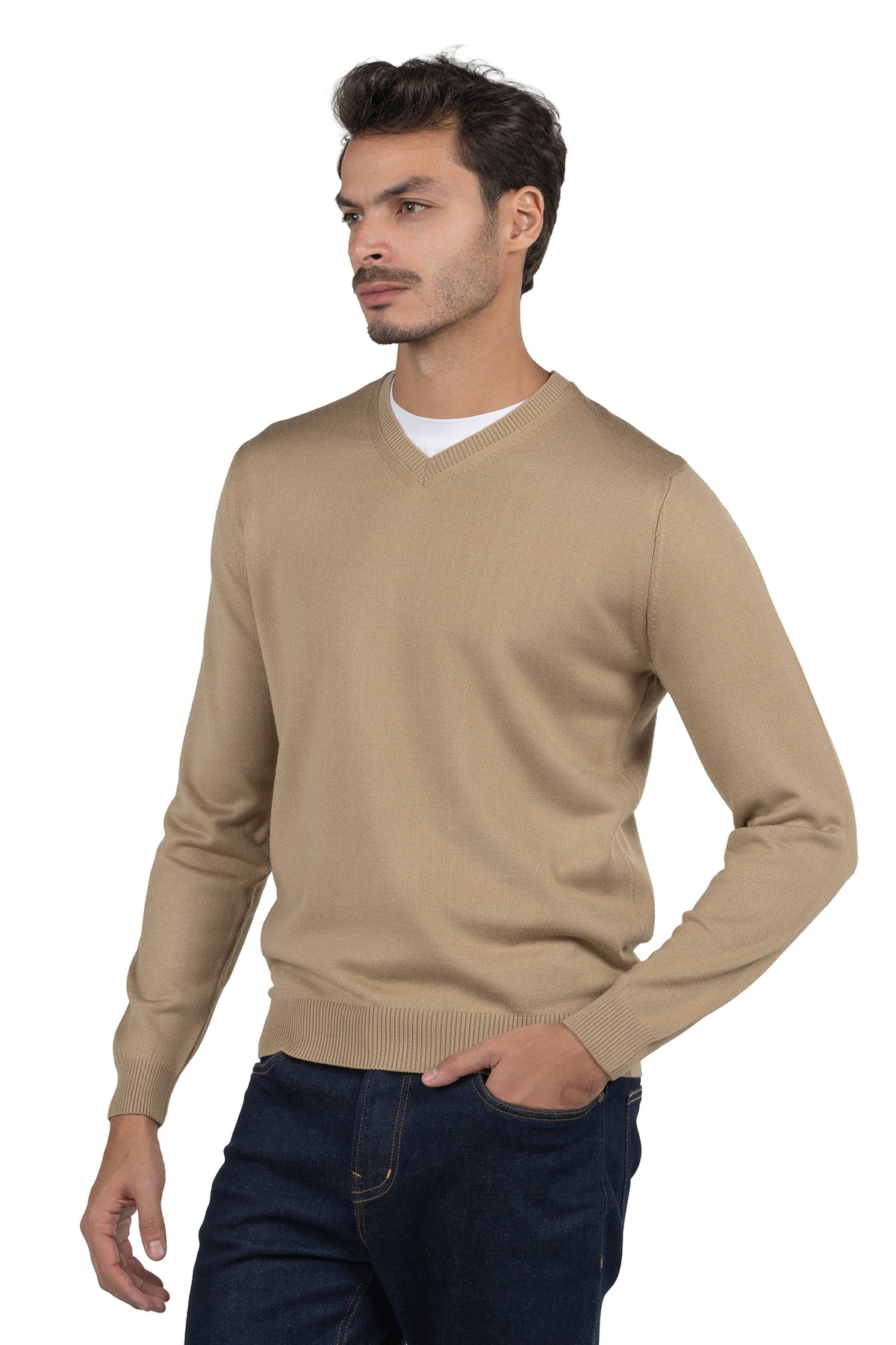 Men's Solid Knit Pullover – Beige