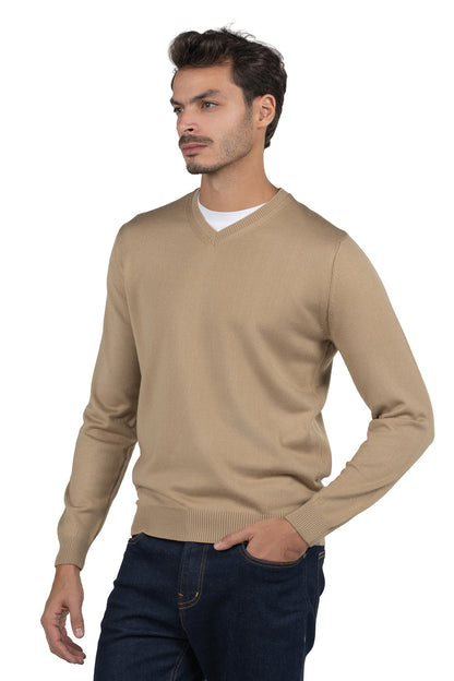 Men's Solid Knit Pullover – Beige