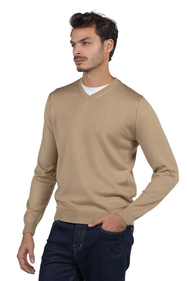 Men's Solid Knit Pullover – Beige