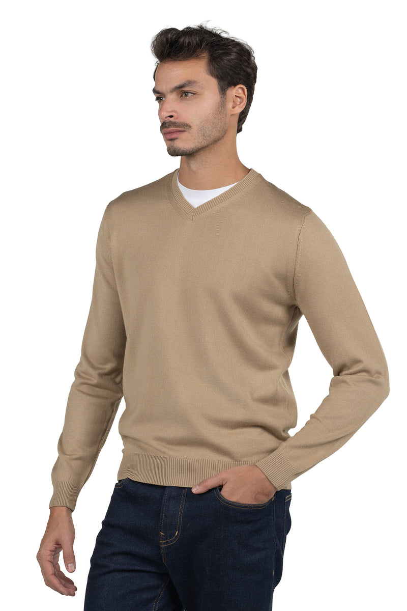 Men's Solid Knit Pullover – Beige