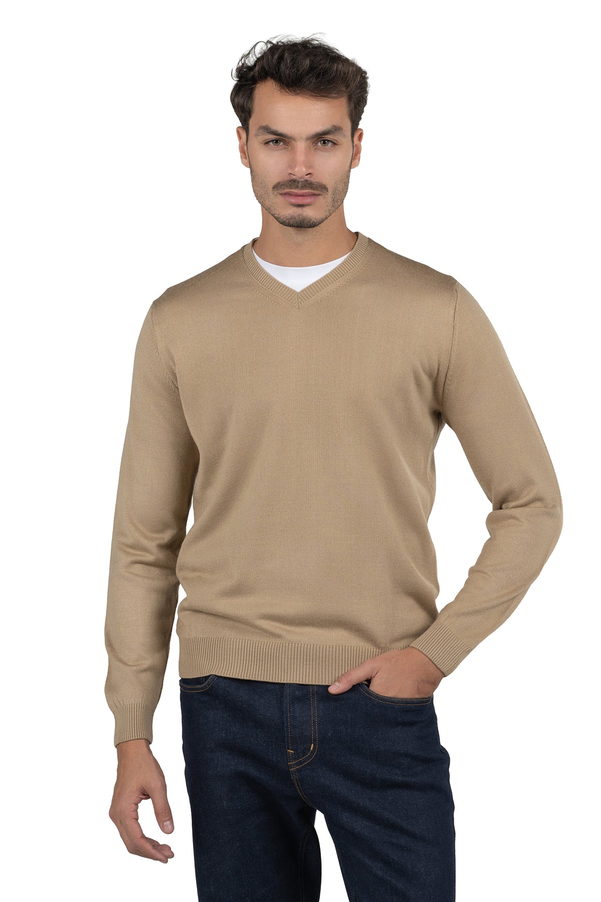 Men's Solid Knit Pullover – Beige