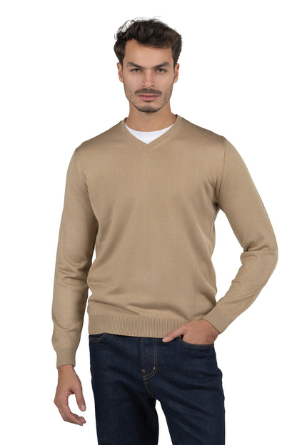 Men's Solid Knit Pullover – Beige
