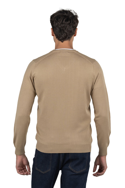 Men's Solid Knit Pullover – Beige