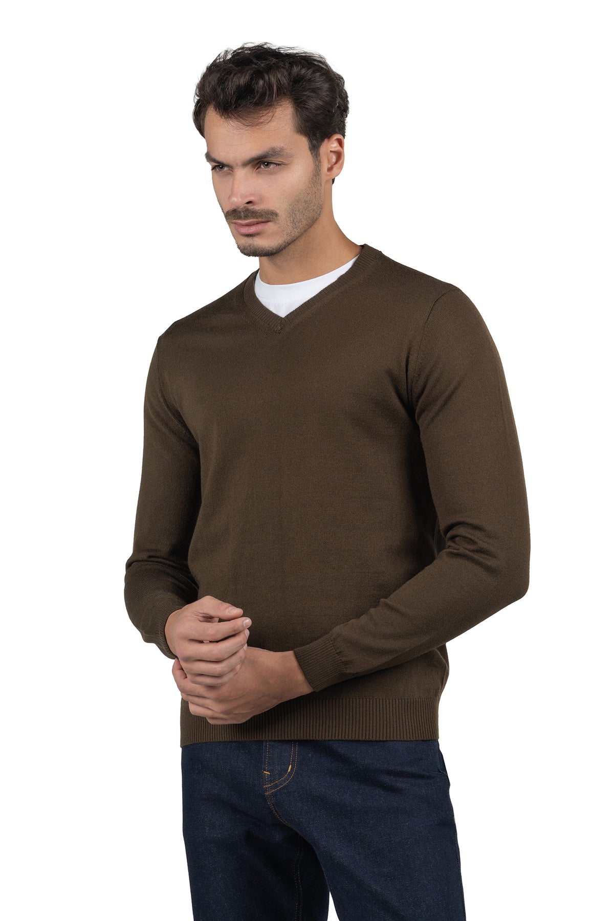 Men's Solid Knit Pullover – Brown
