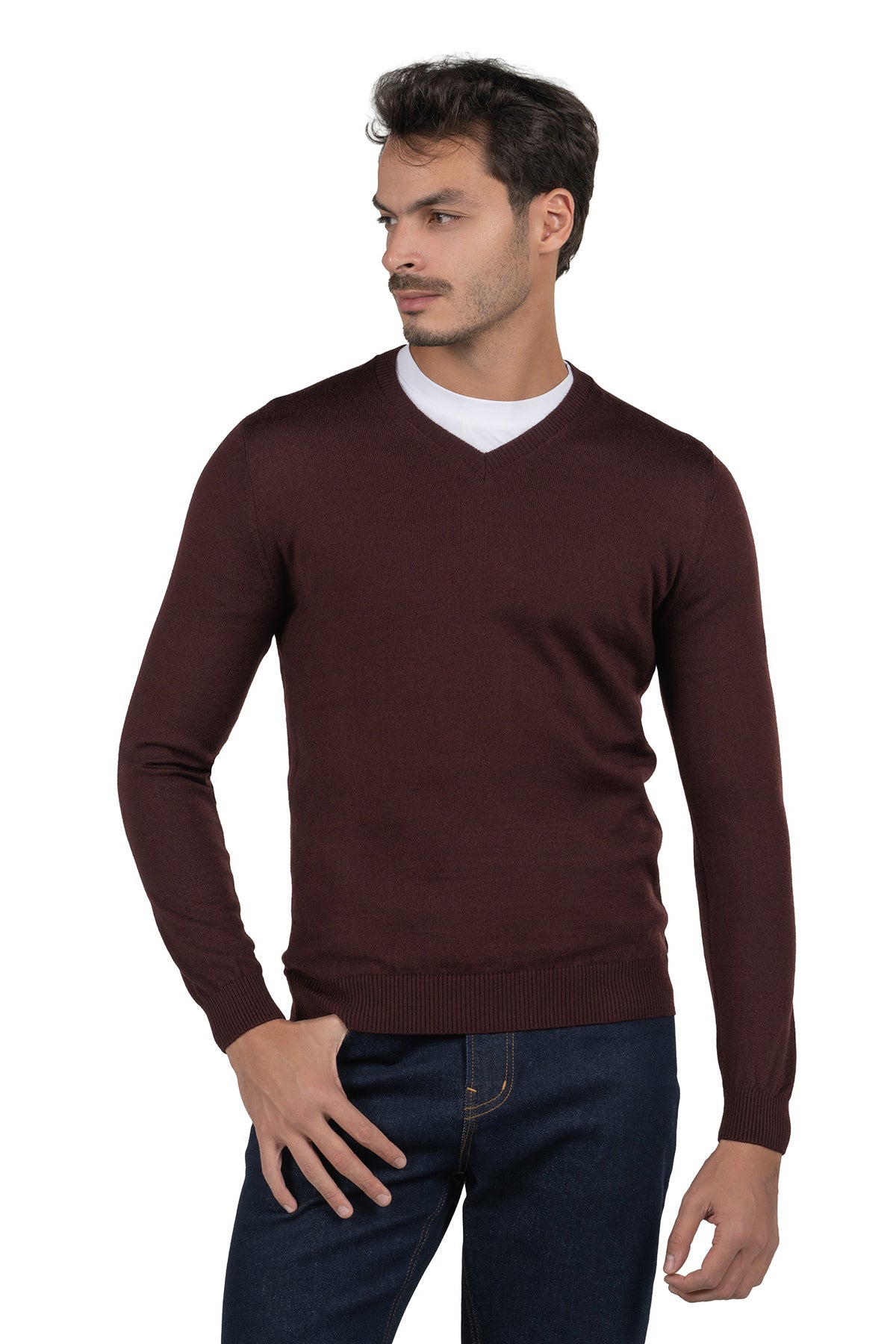 Men's Solid Knit Pullover – Burgundy