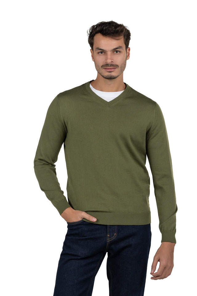 Men's Solid Knit Pullover – Dark Green