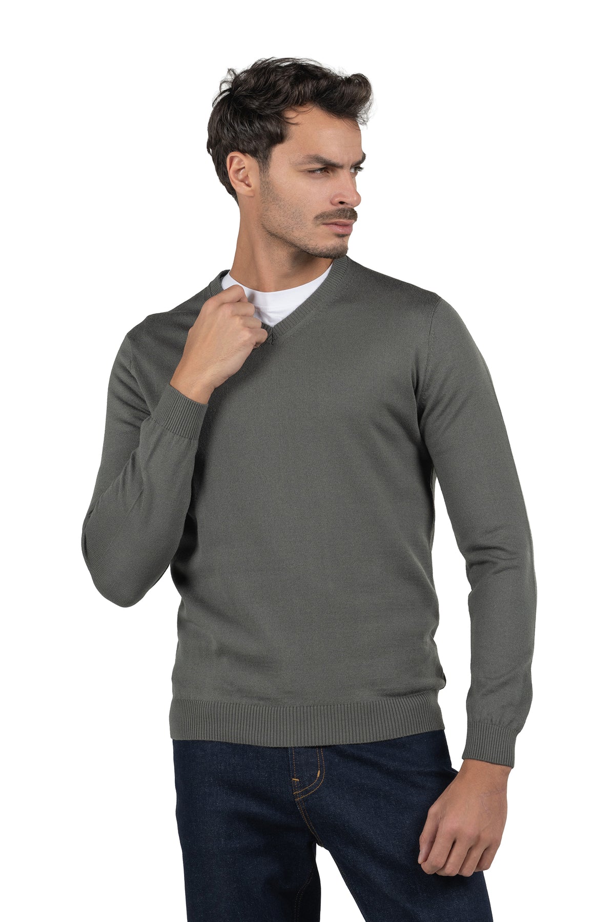 Men's Solid Knit Pullover – Dark Grey