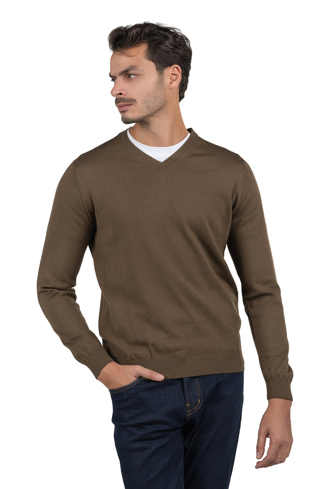 Men's Solid Knit Pullover – Light Brown