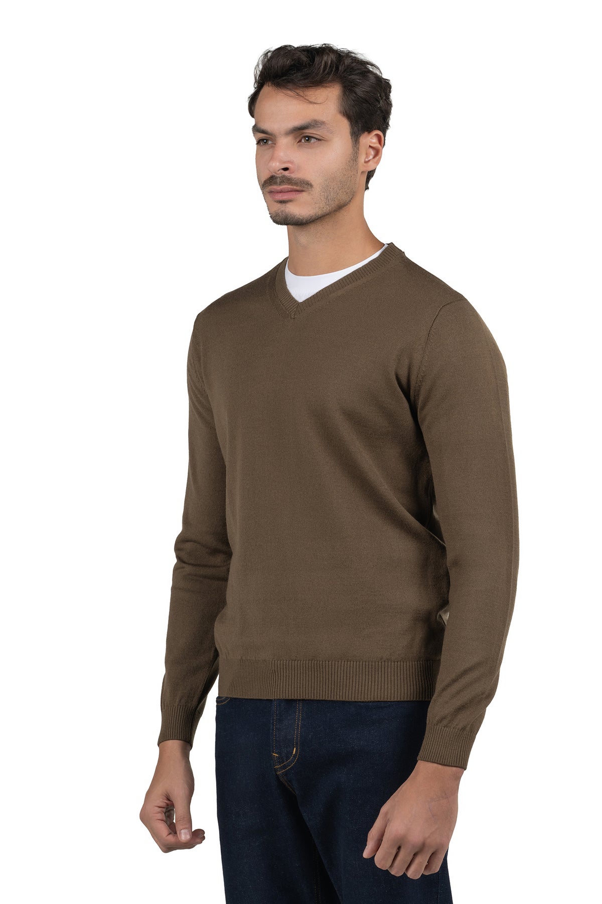 Men's Solid Knit Pullover – Light Brown