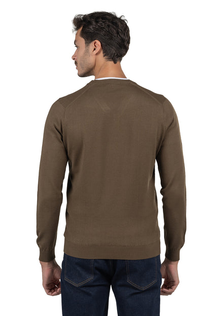 Men's Solid Knit Pullover – Light Brown