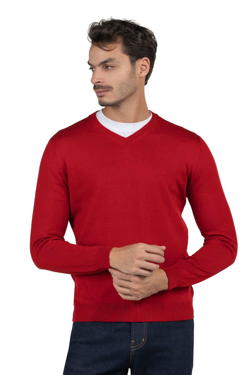 Men's Solid Knit Pullover – Red