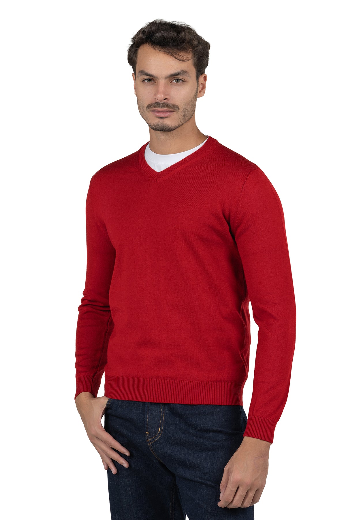 Men's Solid Knit Pullover – Red