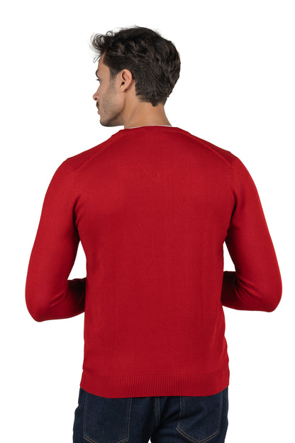 Men's Solid Knit Pullover – Red