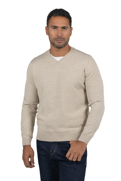 Men's Solid Knit Wool Pullover – Beige