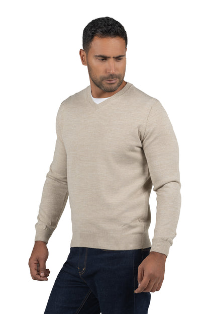 Men's Solid Knit Wool Pullover – Beige