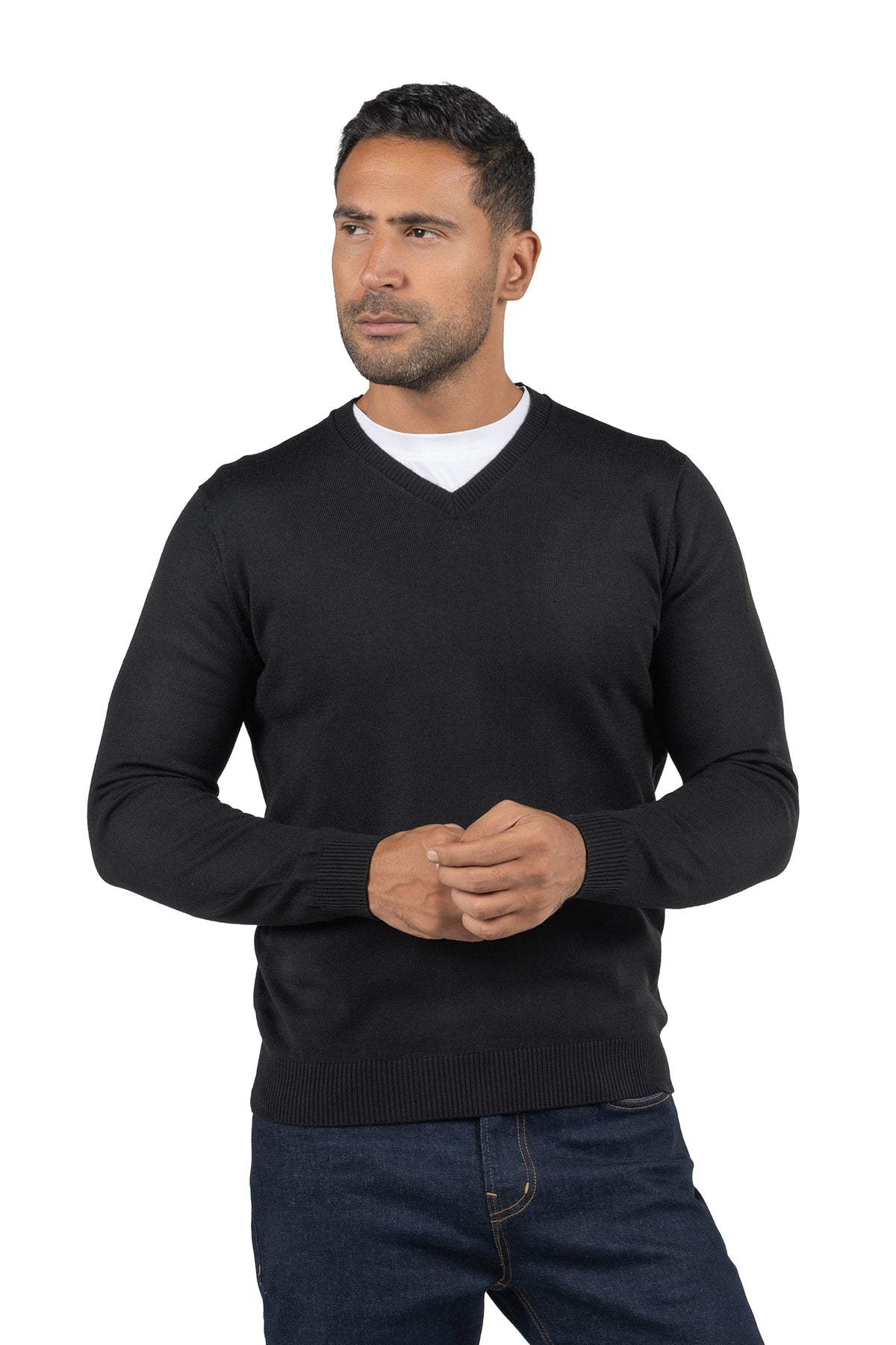 Men's Solid Knit Wool Pullover – Black