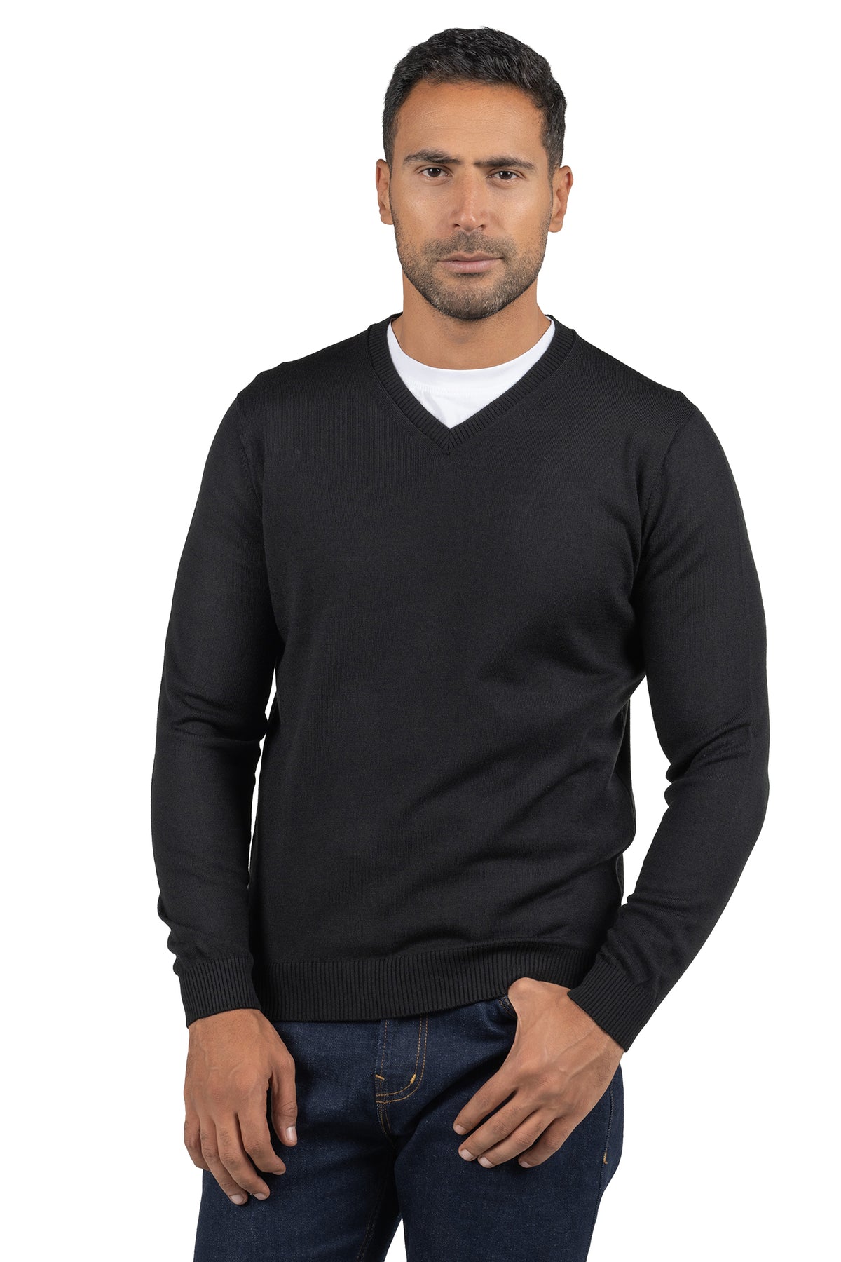 Men's Solid Knit Wool Pullover – Black