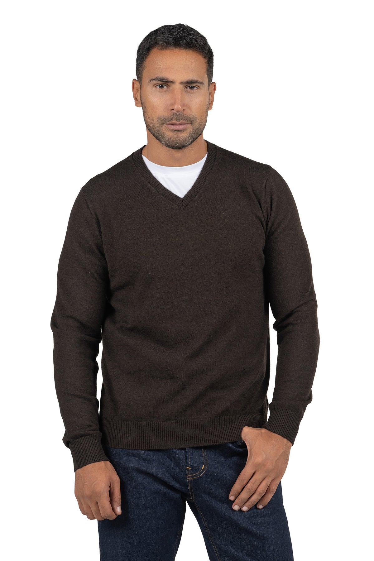 Men's Solid Knit Wool Pullover – Brown