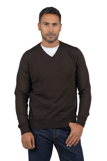 Men's Solid Knit Wool Pullover – Brown