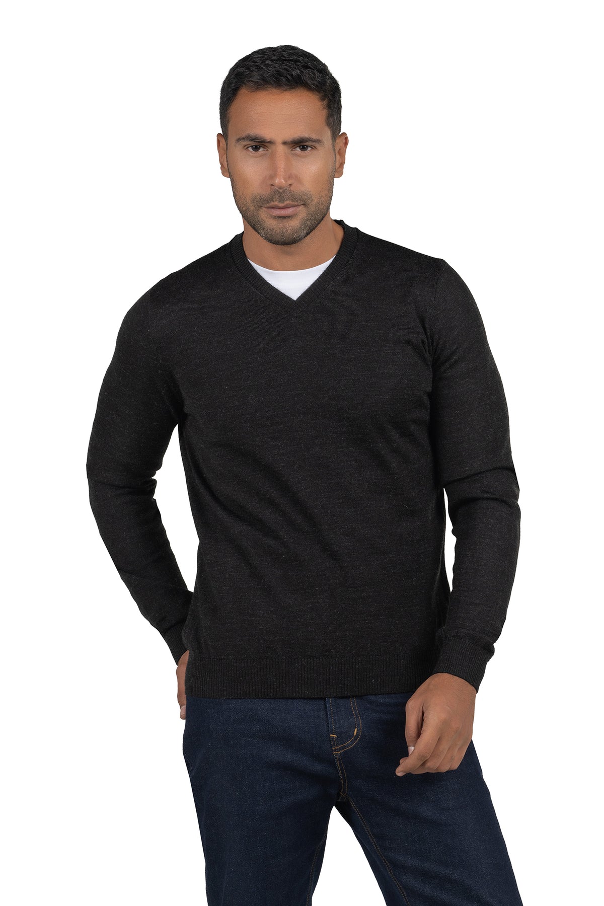 Men's Solid Knit Wool Pullover – Charcoal Grey