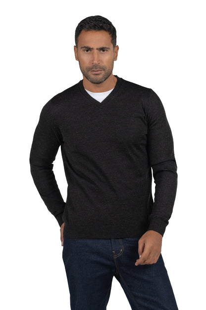 Men's Solid Knit Wool Pullover – Charcoal Grey