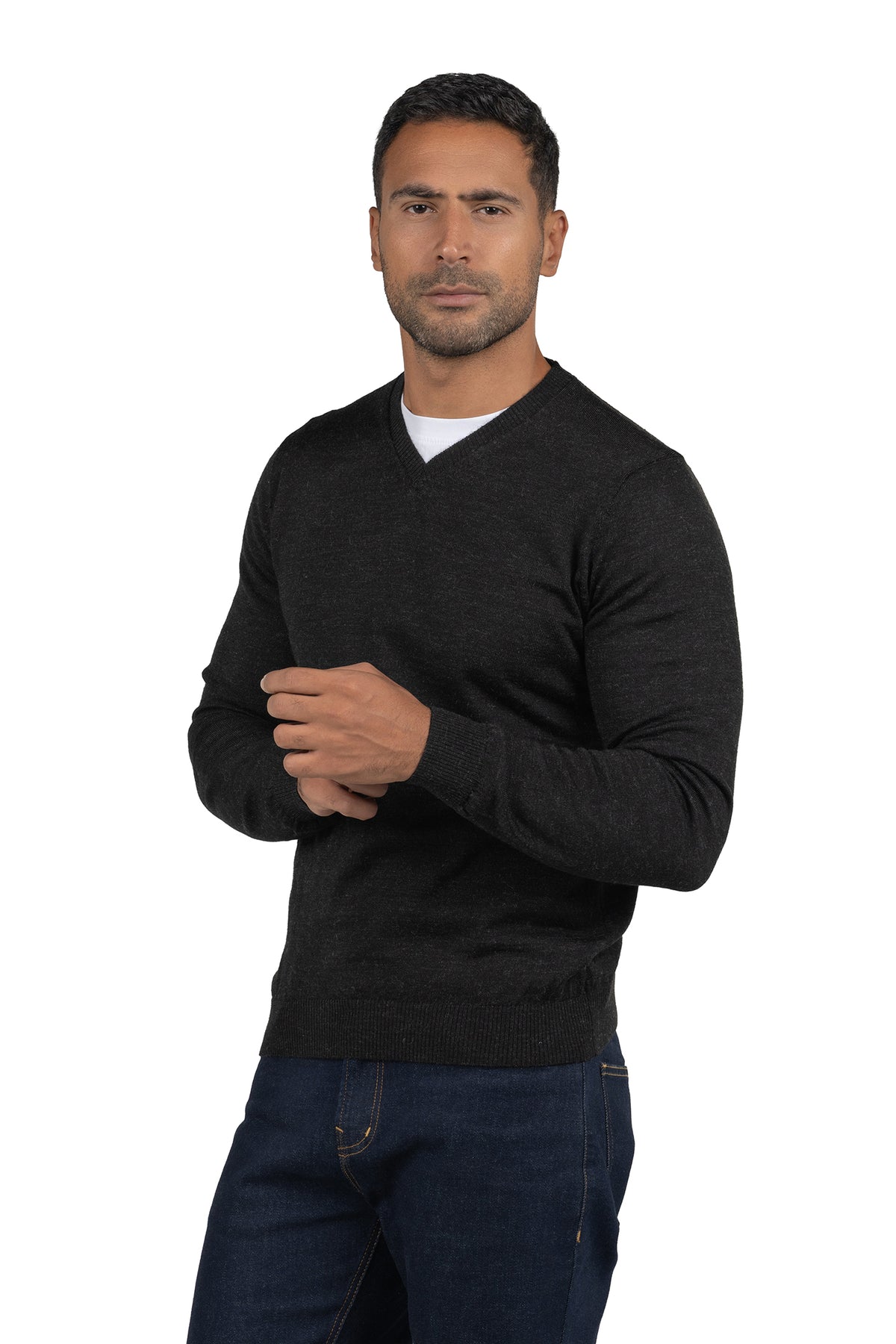 Men's Solid Knit Wool Pullover – Charcoal Grey