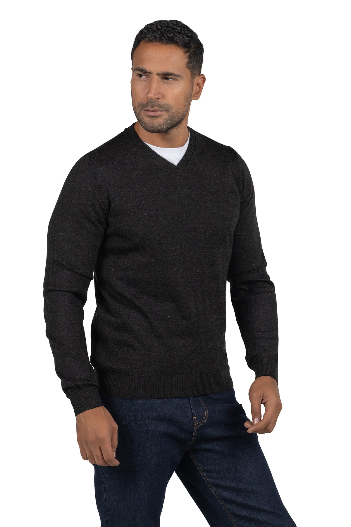 Men's Solid Knit Wool Pullover – Charcoal Grey