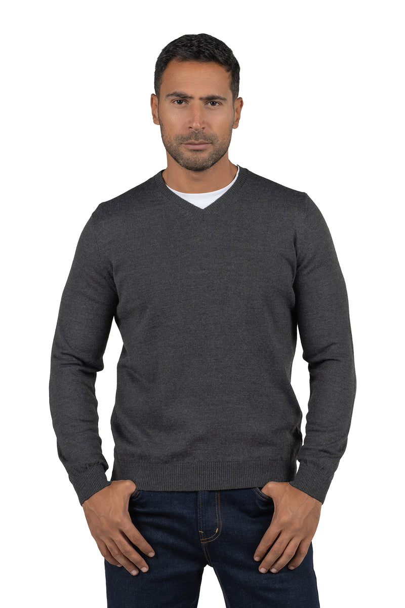 Men's Solid Knit Wool Pullover – Dark Grey