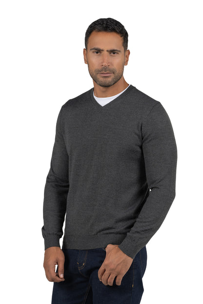 Men's Solid Knit Wool Pullover – Dark Grey