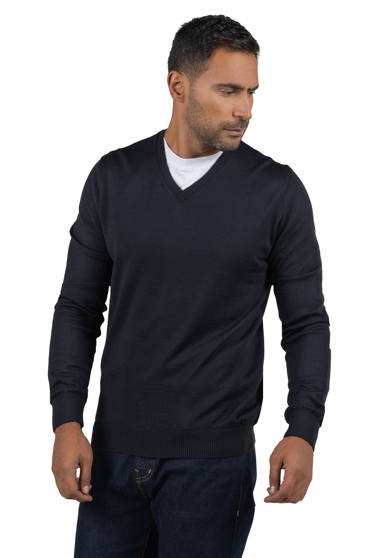 Men's Solid Knit Wool Pullover – Dark Navy