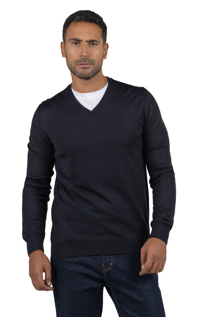 Men's Solid Knit Wool Pullover – Dark Navy
