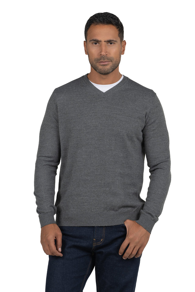 Men's Solid Knit Wool Pullover – Grey
