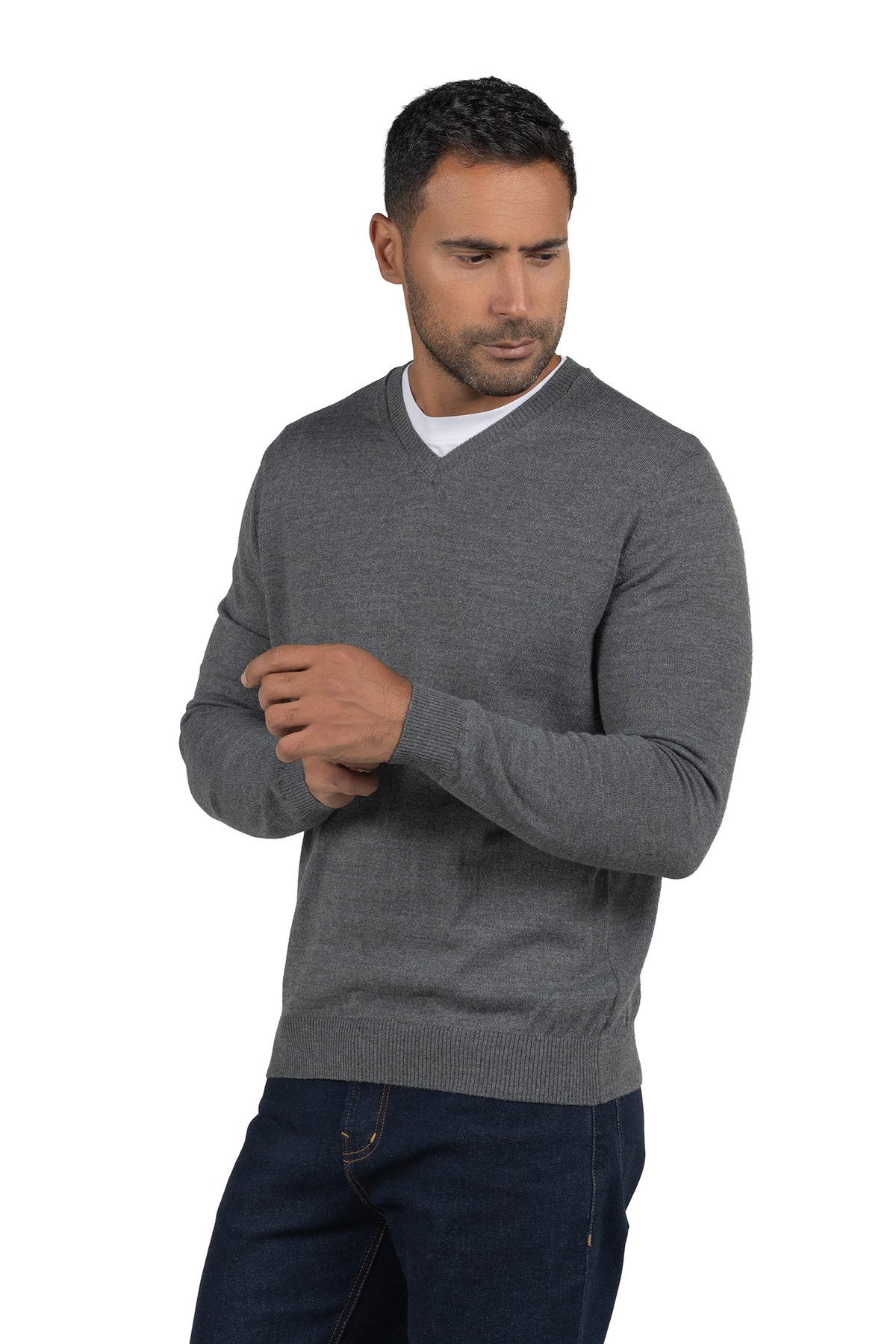 Men's Solid Knit Wool Pullover – Grey