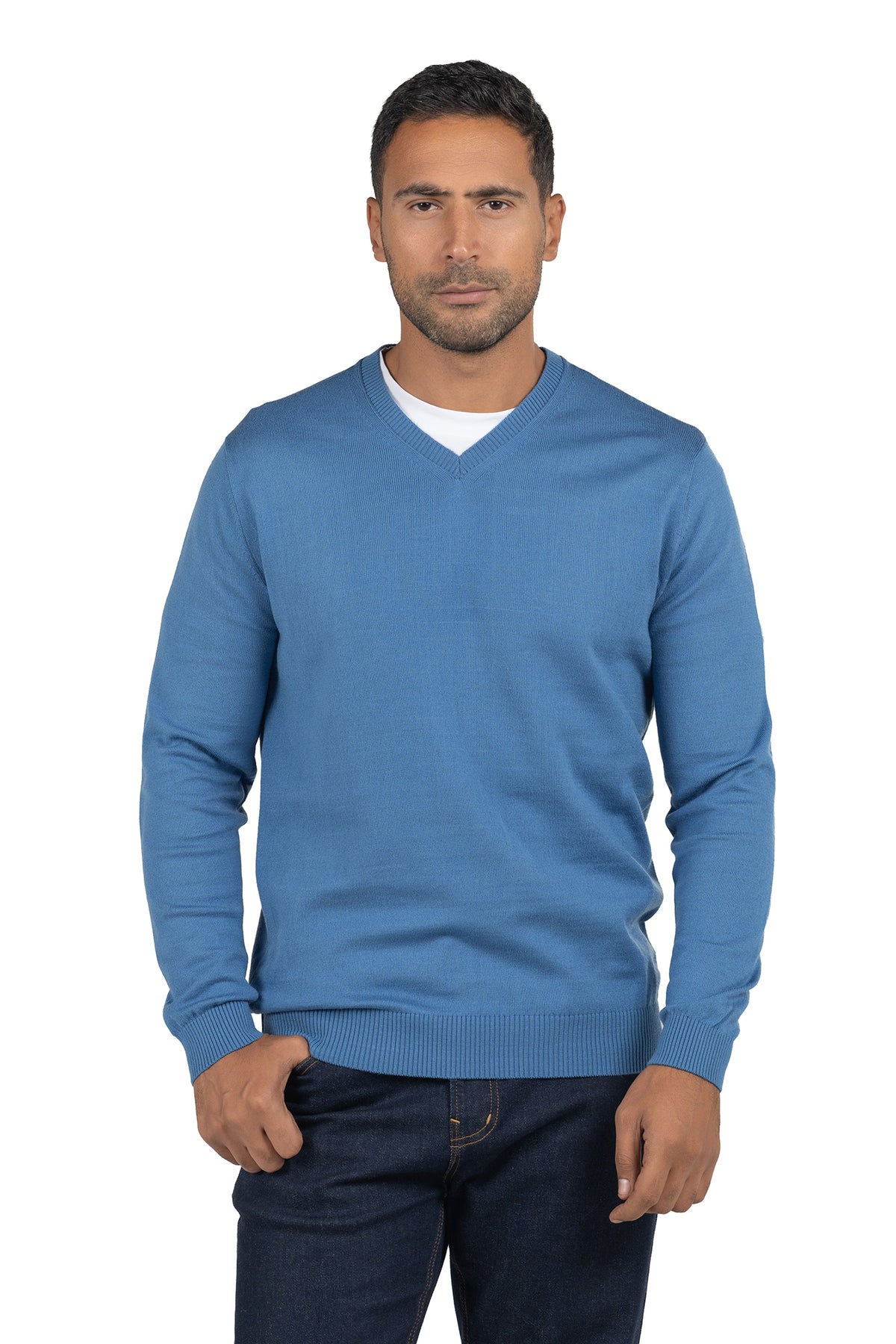 Men's Solid Knit Wool Pullover – Light Blue