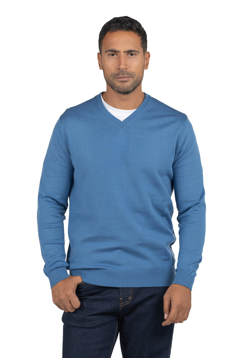 Men's Solid Knit Wool Pullover – Light Blue