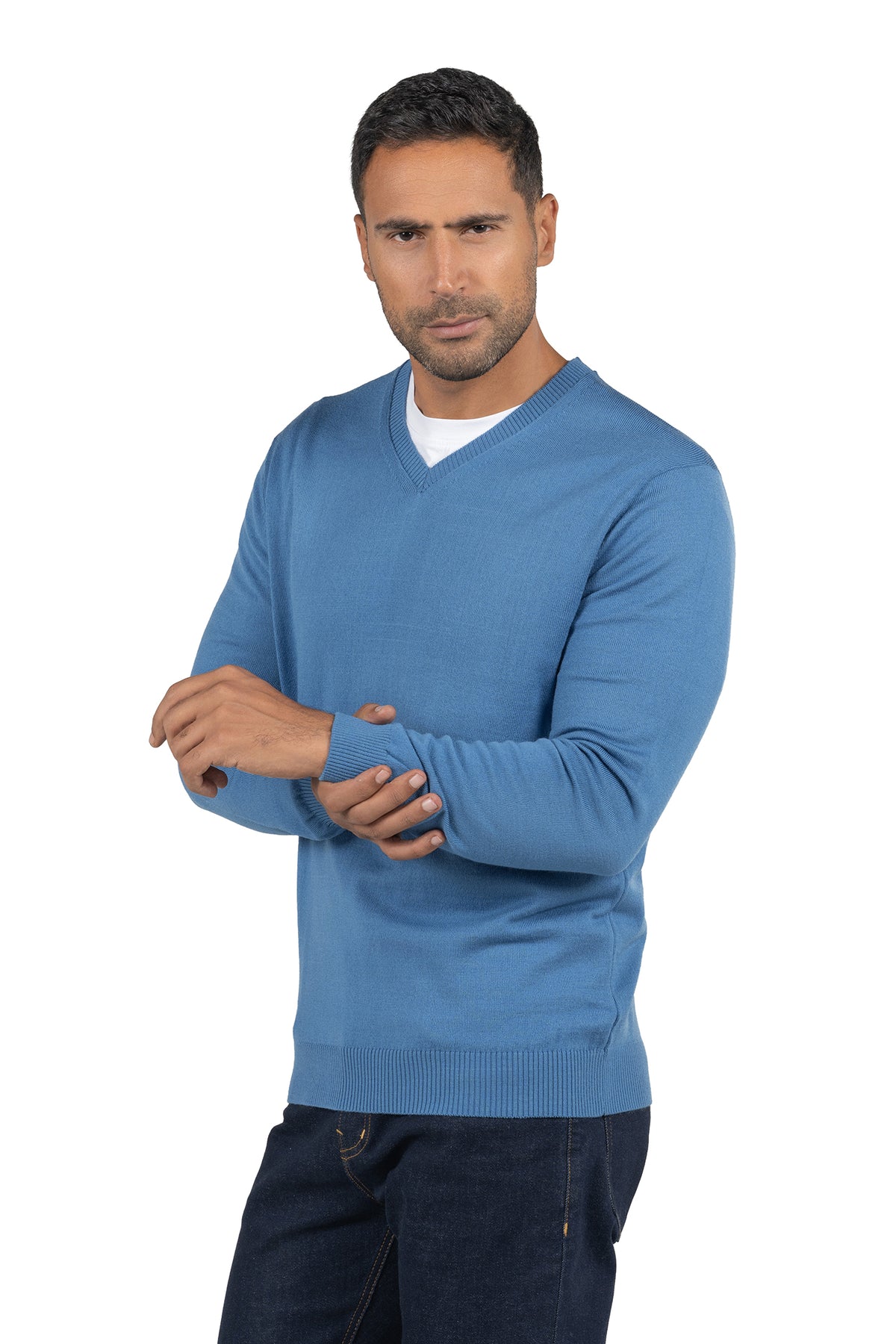 Men's Solid Knit Wool Pullover – Light Blue