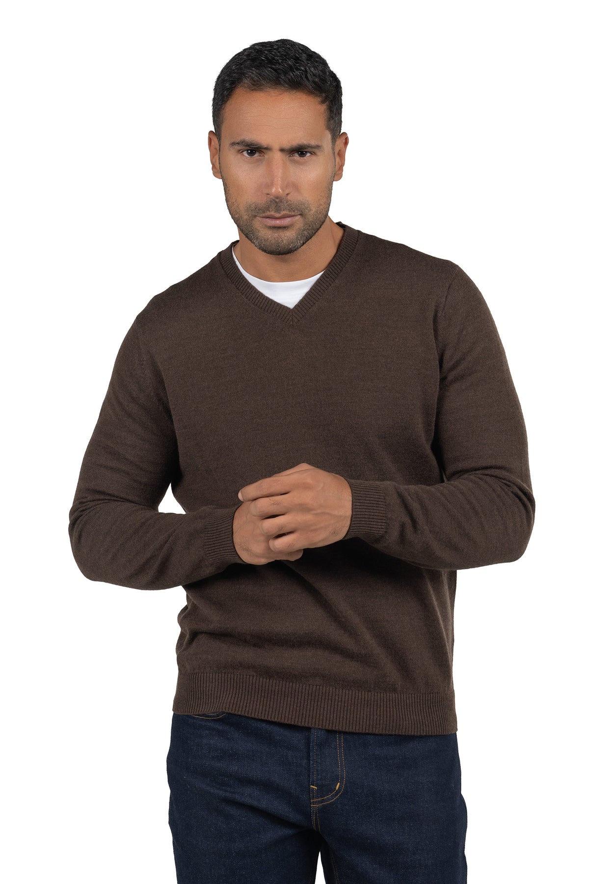 Men's Solid Knit Wool Pullover – Light Brown