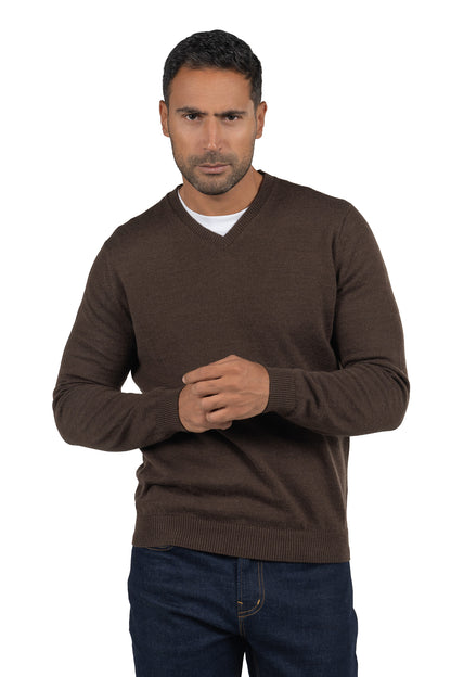 Men's Solid Knit Wool Pullover – Light Brown