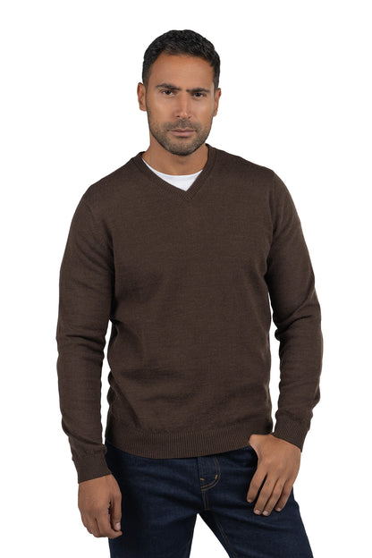 Men's Solid Knit Wool Pullover – Light Brown