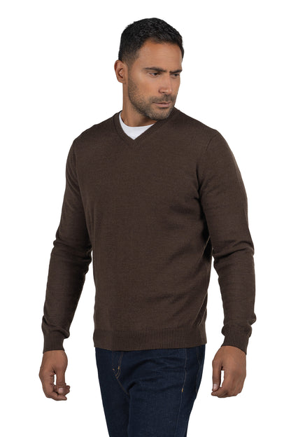 Men's Solid Knit Wool Pullover – Light Brown
