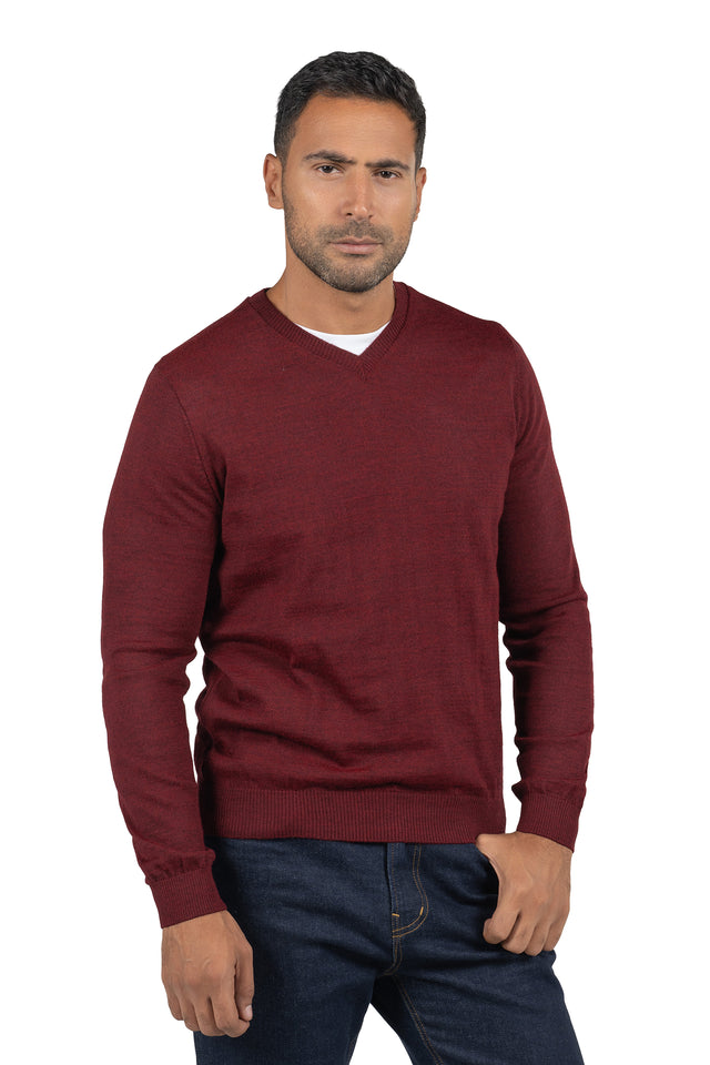 Men's Solid Knit Wool Pullover – Light Burgundy