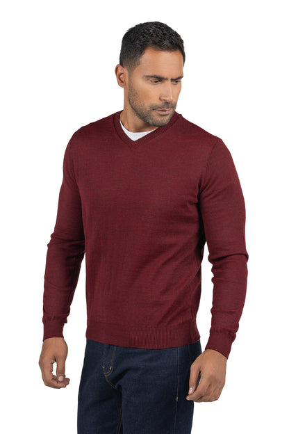 Men's Solid Knit Wool Pullover – Light Burgundy