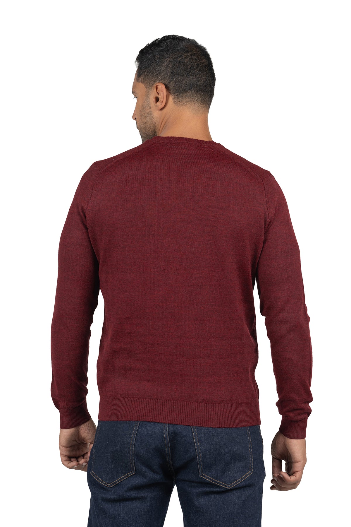 Men's Solid Knit Wool Pullover – Light Burgundy