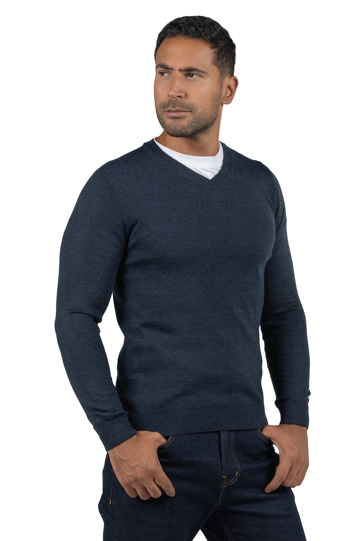 Men's Solid Knit Wool Pullover – Navy