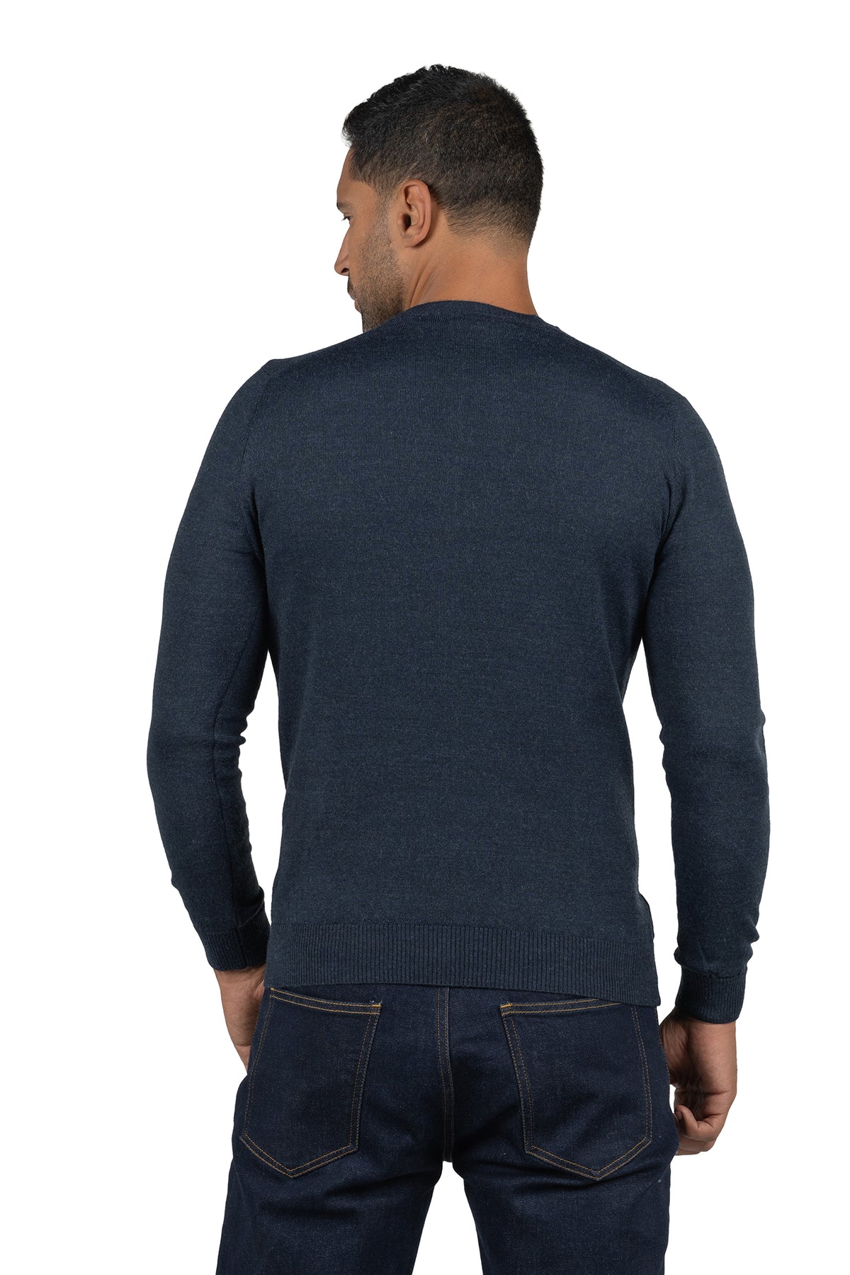 Men's Solid Knit Wool Pullover – Navy